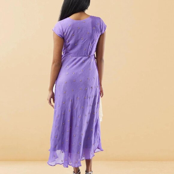 Lavender Banarasi Georgette Dress with Dupatta | Muvvas Boutique - Picture 4 of 4